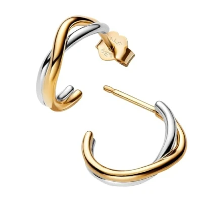 Image of Pandora Gold Organically Shaped Two Tone Hoop Earrings