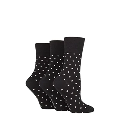 Image of Women&#039;s 3 Pair Gentle Grip Cotton Patterned and Striped Socks Digital Dots Black 4 8 Ladies
