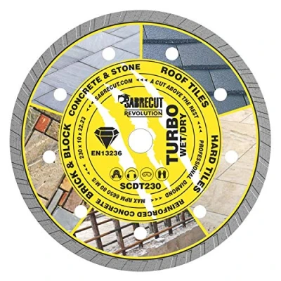 Image of 1 x SabreCut SCDT230 230mm (9&quot;) 10mm 22.23mm Bore Turbo Angle Grinder Diamond Circular Saw Blade Compatible with Bosch Dewalt Makita Milwaukee and Many Others