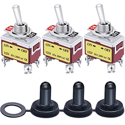 Image of Taiss/3pcs Rocker Toggle Switch Heavy Duty 15A 250V 20A 125V DPST 4 Pin ON/OFF + 3pcs Waterproof Cover Ten 1221 MZ