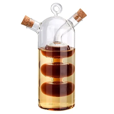 Image of Pcscevcr 2 in 1 Oil and Vinegar Dispenser, Clear Glass Olive Bottle Container Cruet with Cork Stoppers, Kitchen Supplies Jar (Gourd Shape)
