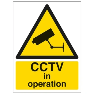 Image of VSafety 63050BC W &quot;CCTV In Operation&quot; Warning General Sign, Window Sticker, Portrait, 300 mm x 400 mm, Black/Yellow