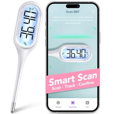 Image of Digital Basal Body Temperature Thermometer Dual Modes: Easy@Home Fertility with Backlight LCD Display, Premom APP Ovulation Tracking &amp; Charting 1/100th Degree High Precision