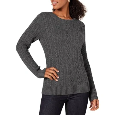 Image of Amazon Essentials Women&#039;s Fisherman Cable Long Sleeved Crewneck Sweater (Available in Plus Size), Charcoal Heather, XS
