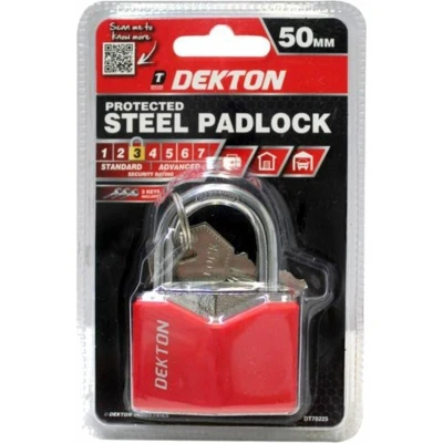 Image of Dekton 50MM Covered Steel Padlock Heavy Duty with Reusable Storage Case Includes 3 Keys Ideal for Truckers, Farmers &amp; Contractors Clevis Grab Hooks 4000lb Working Load Limit Grade 43
