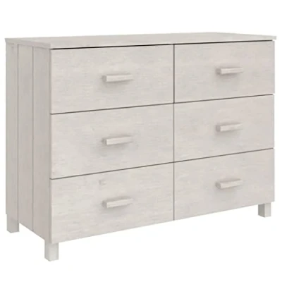 Image of vidaXL HAMAR Solid Pine Wood Sideboard in White 6 Drawer Storage Cabinet Classy Home Décor, Living Room and Bedroom Easy Assembly Required