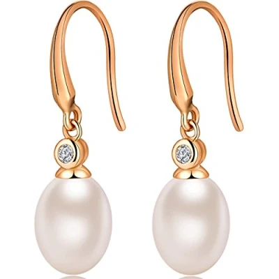 Image of Pearl Earrings Rose Gold Watershed Drop Teardrop Freshwater Cultured Tear Dangle Leverback