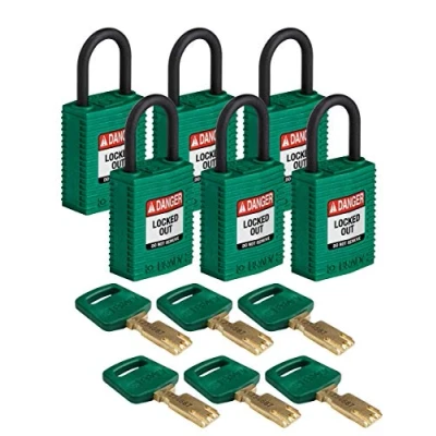 Image of Brady SafeKey Compact Padlock, Nylon Shackle, 33mm x 67mm 19mm, Green, Pack of 6