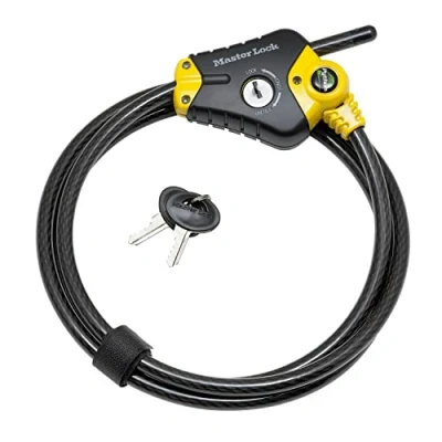 Image of MASTER Lock Security Cable with Key [Adjustable Locking from 30 cm to 4.5 m] [Python] 8420EURD Best Used Secure Sports Equipment, Tools and Outdoor Furniture, Black