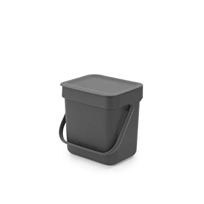 Image of Brabantia Sort &amp; Go Waste Bin 3L Small Recycling Stay Open Lid Carry Handle Easy to Clean for Worktop or Under Kitchen Counter Food Caddy Light Grey 19 x 14 18 cm