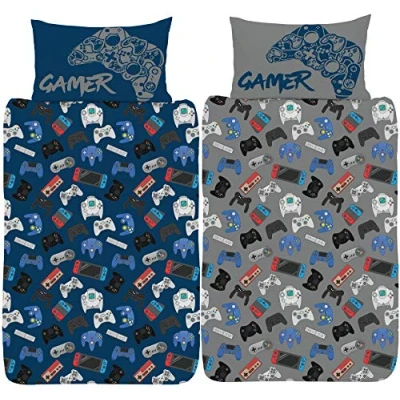 Image of GAMER Single Duvet Cover Gaming Controller Design Reversible Bedding Set Polycotton