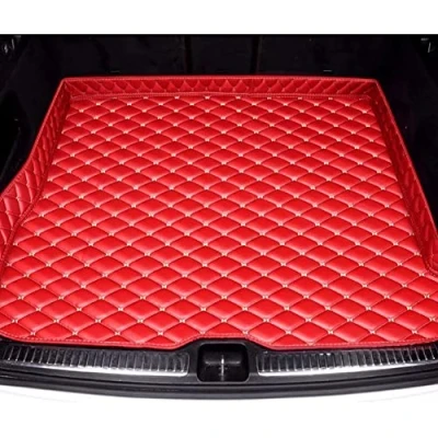Image of Car Leather Boot Liner Mat for J eep Renegade 2016 2021, Tailored Waterproof Antislip Rear Trunk Protector Anti Scratch Cargo Tray Liners Interior Accessories,F/Red
