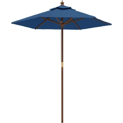 Image of vidaXL Garden Parasol with Wooden Pole Azure Blue 196x231 cm