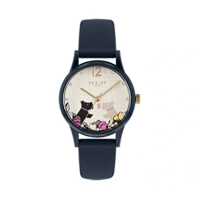 Image of RADLEY Say It with Flowers Ladies Navy Silicone Strap Floral Kissing Dogs Watch RY2983