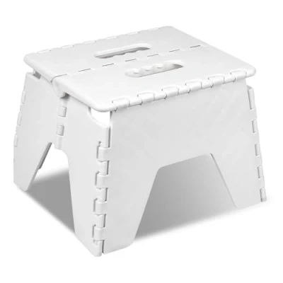 Image of ASAB Foldable Step Stool Compact Plastic Fold Up Sturdy Folding Stools for Adults Non Slip Small Lightweight Footstool Kitchen and Household Use White