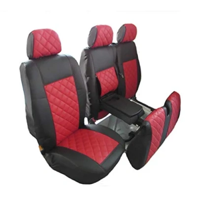 Image of Texmar Front Seat Covers Designed to fit IVECO DAILY after 2015 RIGHT HAND DRIVE ECO RED LEATHER 2+1 (1 single 1 double)