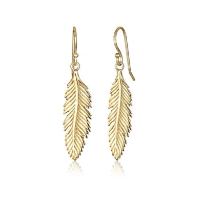 Image of Elli Women&#039;s 925 Sterling Silver Goldplated Xilion Cut Feather Earrings