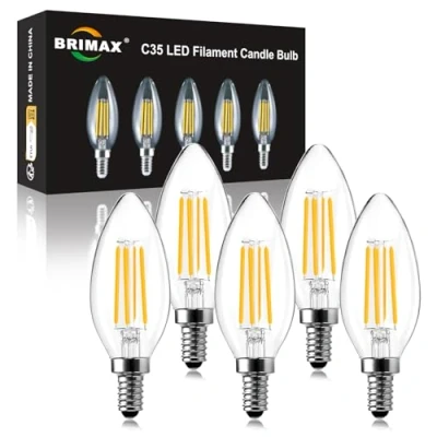 Image of BRIMAX E14 LED Candle Bulbs Dimmable 4W, 40W Equivalent, Soft Warm White 2700K, 400lm, Small Edison Screw SES Chandelier Bulbs, C35 Vintage Filament Energy Saving Candelabra Bulb, 5Pack