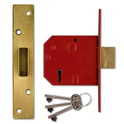 Image of Union Locks 2134E 5 Lever BS Mortice Deadlock 79.5mm Brass Finish (Visi Pack)