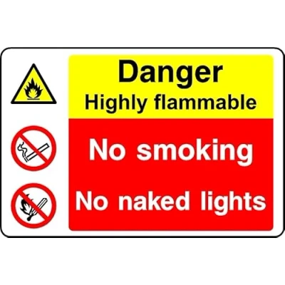 Image of Danger Highly Flammable no Smoking Naked Lights Safety Sign 1mm Plastic (400mm x 300mm)