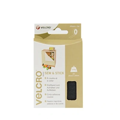 Image of VELCRO® Brand Sew &amp; Stick Fabric Tape Cut to Length Strong Hook Loop Self Adhesive Sticky Perfect for Crafting, Clothing Repairs Hemming Black 20mm x 1m