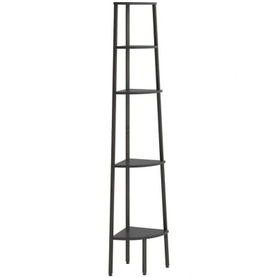 Image of vidaXL 5 Tier Corner Shelf Black 45.5x31.5x180 cm