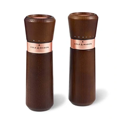 Image of Cole &amp; Mason H331935 Lyndhurst Chestnut/Rose Gold Salt and Pepper Mills, Gourmet Precision+, Ash/Stainless Steel, 185 mm, Gift Set, 2 x Grinders