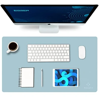 Image of K KNODEL Leather Desk Mat, Office Pad, Small Mouse Keyboard Computer and Laptop Mat for Desk, Protecor Desktop Writing, Blotter Cover (60x35cm, Light Blue)