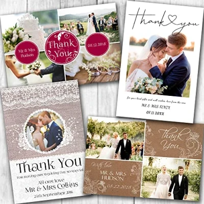 Image of Wedding Thank You Cards with Photo (Choice of designs) Envelopes included (Personalised)