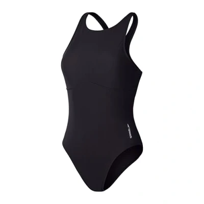 Image of Speedo Women&#039;s Solid Highneck 1 Piece Swimsuit Fitness Soft Feel Premium Swimwear, Anthracite, XL