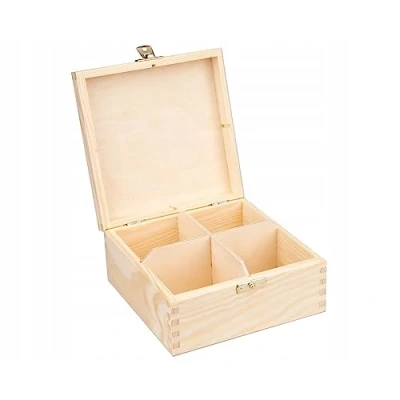 Image of Wooden World tea Box organizer with partition for 4 separate types craft decoupage pyrography