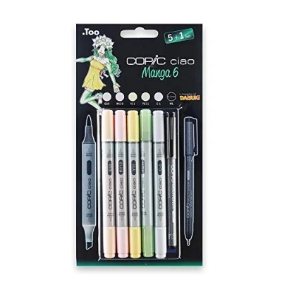 Image of COPIC Ciao Coloured Marker Pen 5+1 Set Manga 6, for Art &amp; Crafts, Colouring, Graphics, Highlighter, Design, Anime, Professional Beginners, Supplies Colouring Books