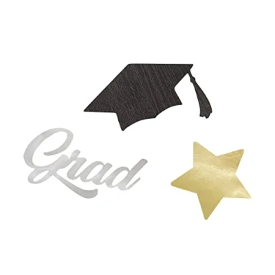 Image of Unique 24879 Large Foil Confetti Stars &amp; Caps Graduation Party, Multicolour