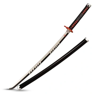 Image of Cosplay Prop Replica Demon Slayer Tanjiro Kamado Nichirin Wooden Blade Sword Anime Rengoku Hilt Fire Breath Variant