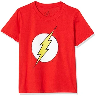 Image of DC Comics Boy&#039;s DISTRESSED FLASH LOGO Regular Fit Long Sleeve, Red, 5 6 Years (Manufacturer Size: S)