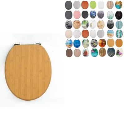Image of 18&quot; MDF Toilet SEAT Universal Adjustable Fit Most Toilets Oval Seat┃Bathroom Standard Wooden WC +Fittings (Natural Bamboo Wooden)