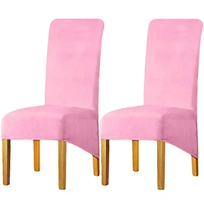 Image of LANSHENG Stretchy Chair Covers for Dining Room Chairs,Stretch Spandex with Elastic Band Chaircover,Velvet Large Slipcovers Restaurant Hotel Party Banquet (Pink,Set of 2(XL))