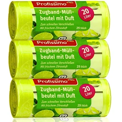 Image of Profissimo Worki na şmieci o pojemno02ci 20 litrów, ze öhwiezo ym zapachem cytrusowym, 3 x Stuki w opakowaniu, 75 worków (3 25 pieces), idealne do domu, biura i BHRazienki