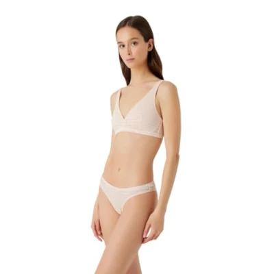 Image of Emporio Armani Underwear Women&#039;s Brazilian Brief All Over Logo Mesh Briefs, Nude,
