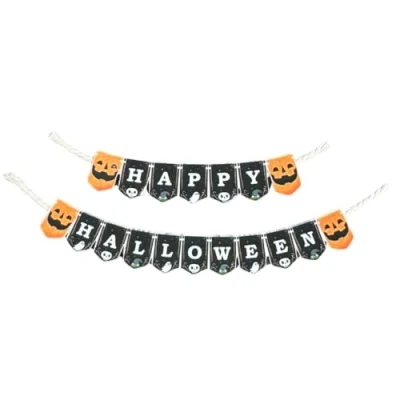 Image of Melody Jane Dolls House Happy Halloween Bunting Decoration Pumpkin Garland Party Accessory