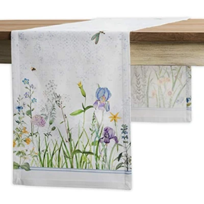 Image of Maison d&#039; Hermine Table Runner 37cm x 180cm 100% Cotton Decorative Washable Easter Tabletop for Kitchen, Party, Wedding, Restaurant &amp; Camping, Fleurs De Mai Spring/Summer
