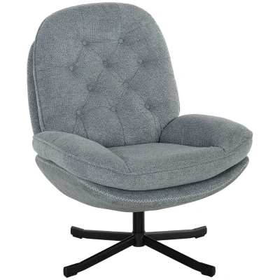 Image of HOMCOM Armchair with 360 Degree Swivel and Wide Padded Seat, Upholstered Accent Chair Water Repellent Chenille Fabric Occasional for Living Room Bedroom Home Office Reception Balcony, Grey