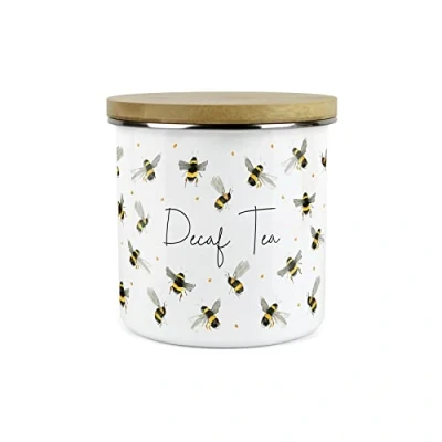 Image of Purely Home Scattered Bees Decaf Tea Canister White Metal Enamel Kitchen Food Storage Container