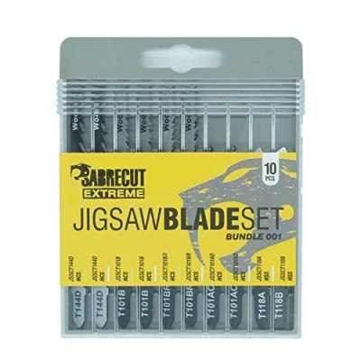 Image of 10 x SabreCut JSSCK001 Professional Jigsaw Wood and Metal Cutting T144D T101B T101BR T101AO T118A T118B Box Set Compatible with Bosch Dewalt Makita Milwaukee Many More