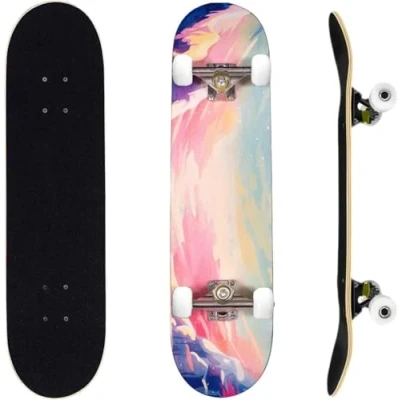 Image of ERNAN Complete Skateboard for Beginners,31 x 8 Inch Double Kick Kids Teenagers &amp; Adults. with Skate T Tool. (Pink)