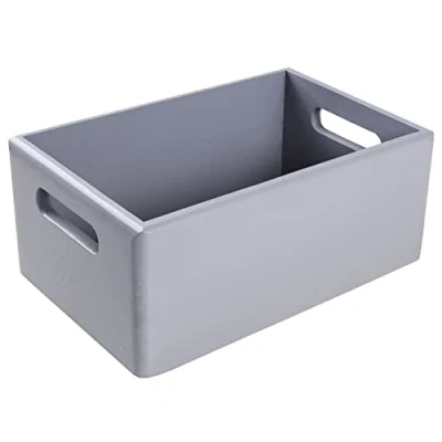 Image of Creative Deco Grey Large Wooden Crate with Handles 30 x 20 13 cm (+/ 1 cm) Storage Box Natural Wood Open Decorative Easter Gift Crates for Kitchen Home Documents