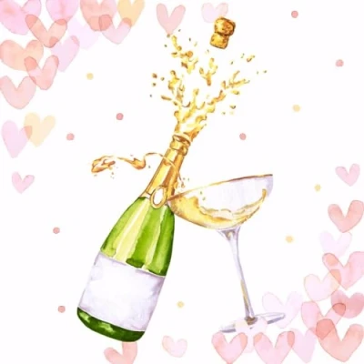 Image of 20 Serviettes Wedding &amp; Love Champagne Around Hearts Table Decoration Paper Napkins with Motif Also for Decoupage and 33 x cm
