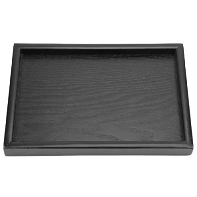 Image of DEWIN Wooden Rectangular Serving Tray, Black Wood Tea Tray Solid Coffee Snack Food Meals Plate Restaurant Trays (22 * 15)