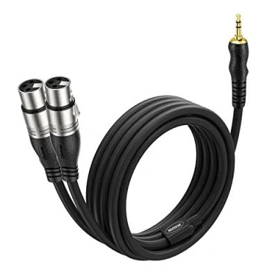 Image of NUOSIYA XLR to Jack 2M/6.6Ft 3.5mm TRS Male Dual Female Splitter Cable,1/8 inch 2 Breakout Y Patch Cable for Laptop, Camera, Sound, DV