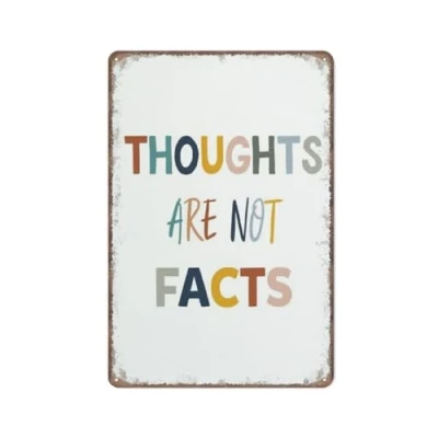 Image of KOPUTE Thoughts are not facts poster, Typography print, Counselor office decor, Therapy Mental Health poster,Retro Metal Poster Wall Art Kitchen Garden Farm Home Decoration, 20X30cm